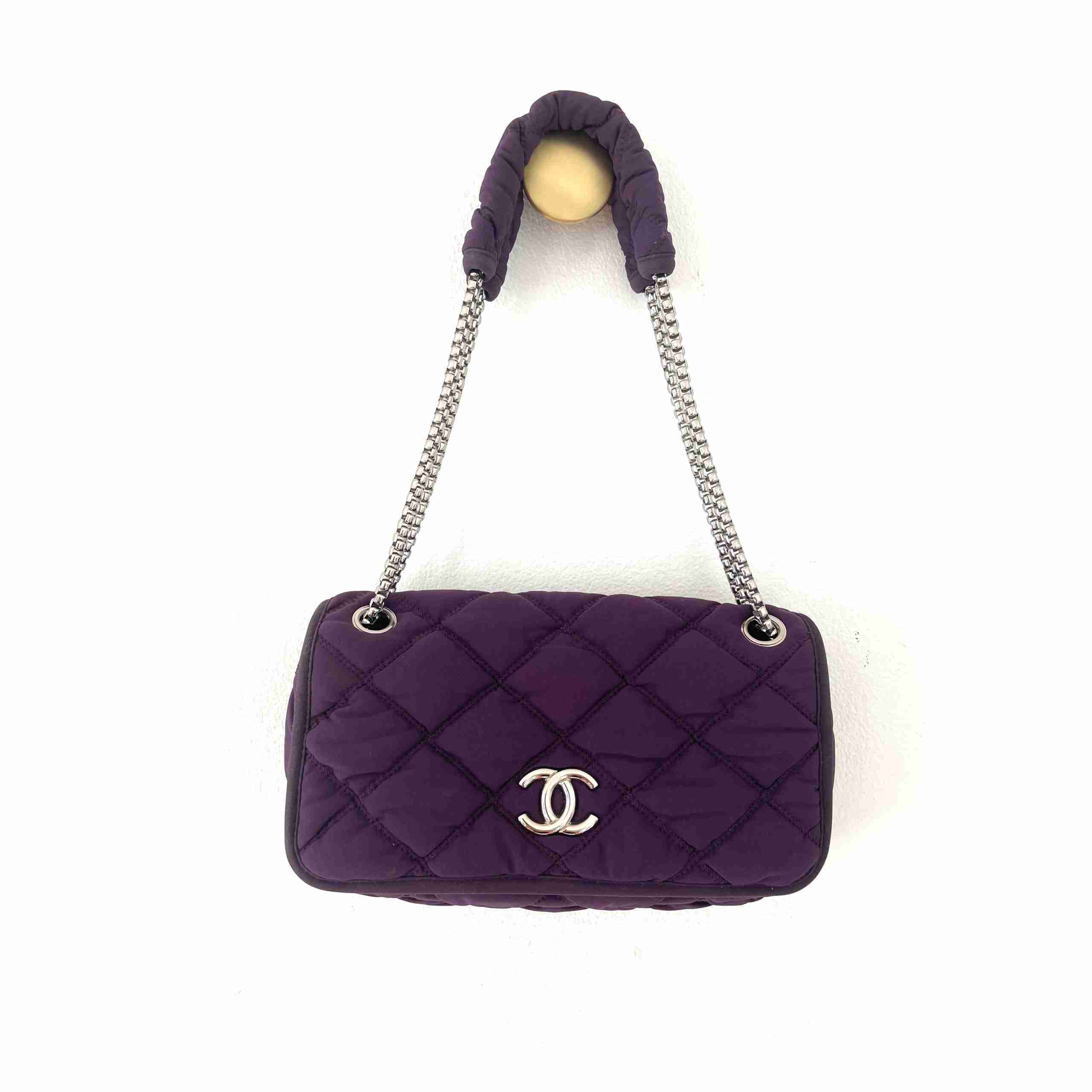Chanel Fabric Bubble Quilt Flap Bag in Purple